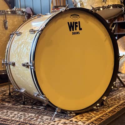 VINTAGE 1950's WFL Drum Set in White Marine Pearl - 14x24, 9x13, 16x16, 16x16, 6.5x14 image 3