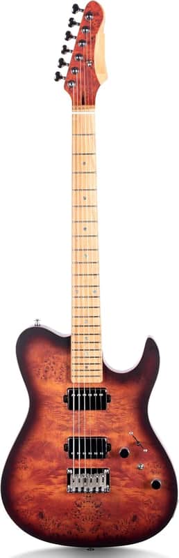 Electric Guitar Burl Wood Look Printed Top Modern Double Cut 6 String HH Pickups Tremolo Maple Neck Gloss Finish image 1