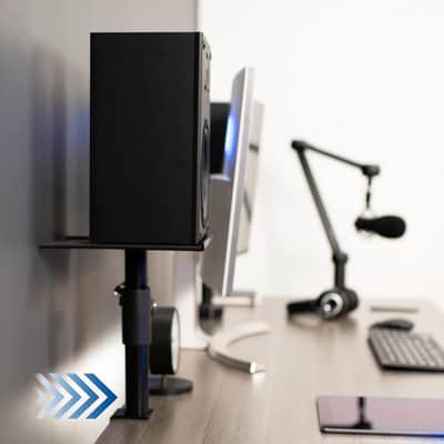 Clamp-on Speaker Stand Desk Mount Set, 10 x 9 inch Trays, Height Adjustment and Tilt, Universal Audio Holders for Computer and Bookshelf Speakers, Elevated Sound, 2 Pack, Black, MOUNT-SP01CB image 5