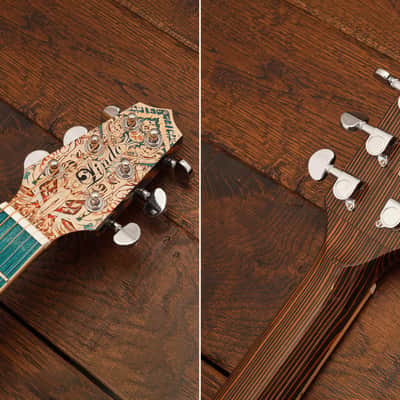 Lindo Sahara STEEL STRUNG Electro Acoustic Travel Guitar | BS3M Mic Piezo Blend Preamp / LCD / EQ / Tuner | Nautical Star 12th Fret Inlay | Graphic Art Finish | 20th Anniversary Special Edition image 10