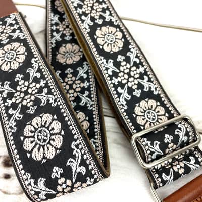 Walker & Williams H-44 Vintage Series Plush Back Shell Pink Mandala Woven Strap w/Chestnut Ends image 4