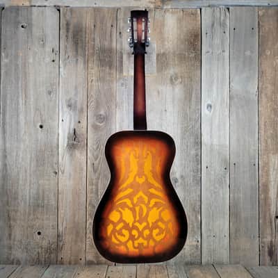Dobro Model 66B Squareneck Resonator 1985 Sandblasted Birch With Case - Sunburst sandblasted French Scroll design image 4