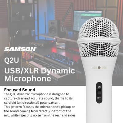 Samson Q2U USB and XLR Handheld Dynamic Microphone with Cardioid Polar Pattern (White) Bundle with Focus Pro Audio Shock Mount (White) and Focus Pro Audio Desktop Boom Arm Microphone Stand image 9