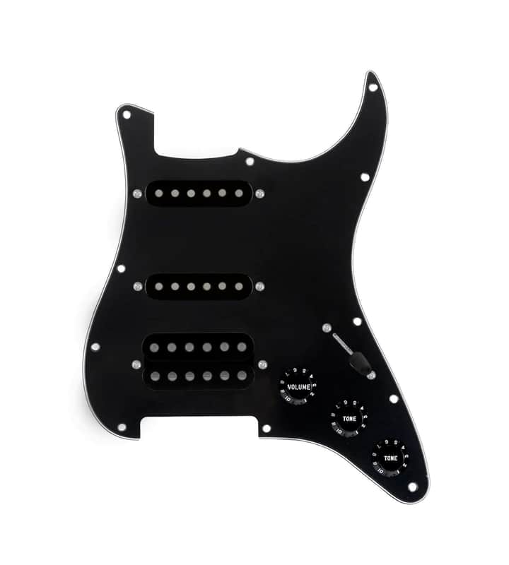 920D Custom HSS Loaded Pickguard For Strat With An Uncovered Smoothie Humbucker, Black Texas Vintage Pickups, Black Knobs, and Black Pickguard image 1