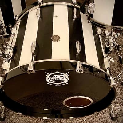 DrumPickers 4pc Vintage Professional Drum Kit in Van Halen Black & White Stripe Tribute image 4
