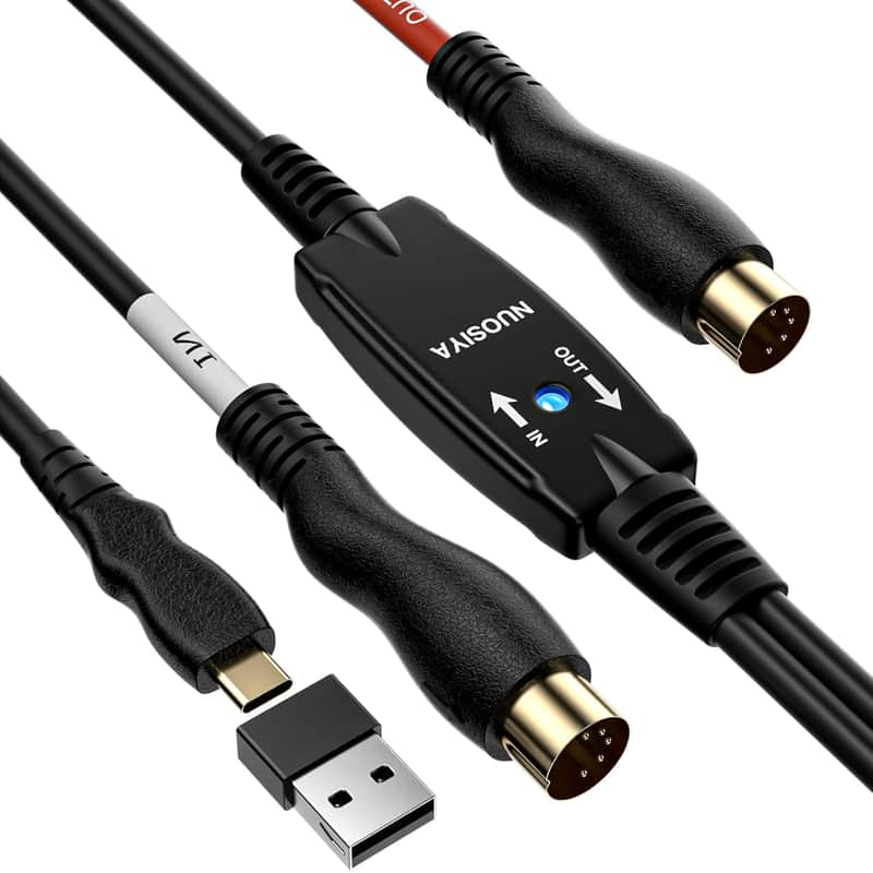 Midi Cable,Midi To Type-C Interface Cable 4.5Ft,Midi Interface In-Out To Type-C Cord Adapter With Indicator For Piano Keyboard To Pc Mac Laptop,Arranger Keyboard Tool image 1