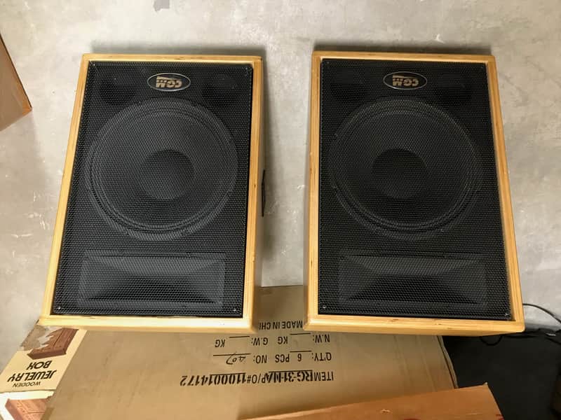 Used CGM 2 Passive Floor Monitors Pair of Speakers 200 watts Wood Outside Cover Set of 2 ARM-112H-1 Link Outputs image 1