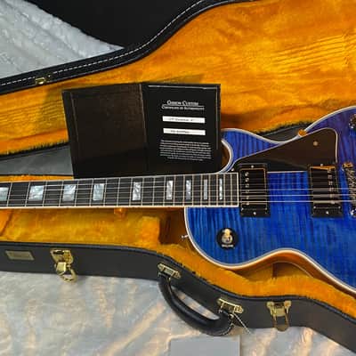 NEW! Gibson Dealer Select Custom Shop Les Paul Custom AAA Figured Flame Top - Transparent Blue / Natural Back - Authorized Dealer - WOW! 8.9 lbs - G06607 image 14