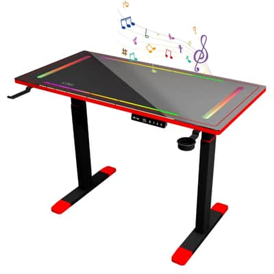 47" RGB Glass Music Studio Desk w/ Dual Motor Lift, Bluetooth Audio & LED Lighting image 1