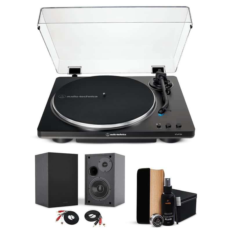 Audio-Technica AT-LP70X-BG Automatic Turntable, 2 Bookshelf Speakers & Record Cleaner Kit - Bundle image 1
