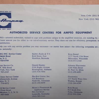Ampeg Authorized Dealer Network Sheet 1968 image 1