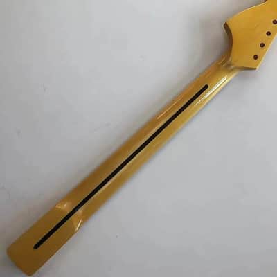 Yellow Maple Wood Strat Style Guitar Neck, 21 Frets Yellow Block Inlay Fretboard image 4