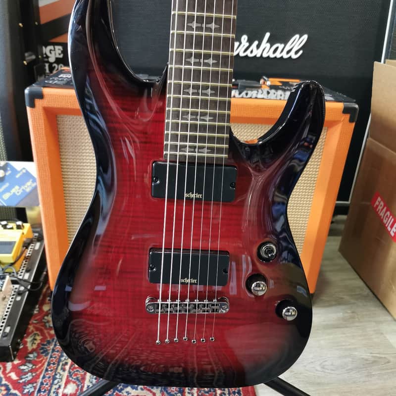 Schecter Demon 7 Crimson Red Burst Stock B image 1