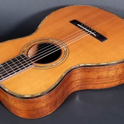 Dazzling 1927 Harmony Supertone Artist parlor guitar, rare 14” body, all orig, koa, orig case. image 4