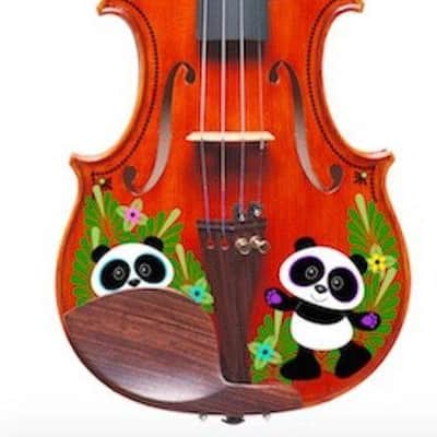 Rozanna's Panda Bear Violin Outfit w Stravinsky Quote 1/2 pearl fine tuners, w/brazilwood bow, case, pearl fine tuners, rosin, strings, set-up, Meets MENC qualiity standards image 2