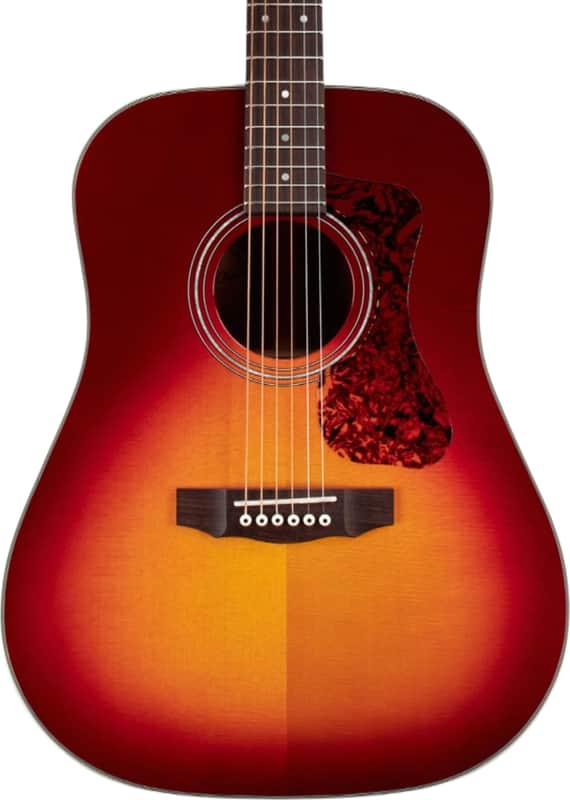 Guild D-140 Dreadnought Acoustic Guitar, Solid Spruce Top, Cherry burst image 1