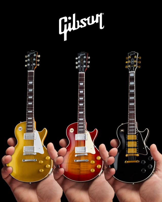 SET of 3 Miniature Gibson Guitars Classic Les Pauls - '59 Sunburst, Gold Top, and Black Beauty! image 1