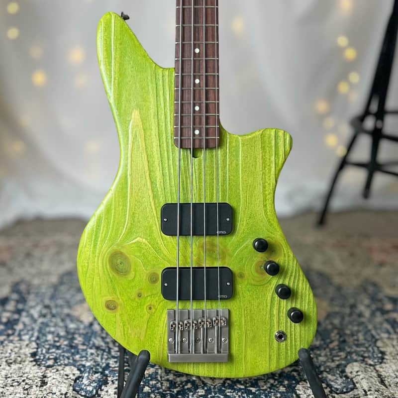 Offbeat Guitars "Jax 4" 32" Medium Scale Bass in Alien Green on Sandblasted Pine, Active EMG Pickups, Hipshot Hardware image 1