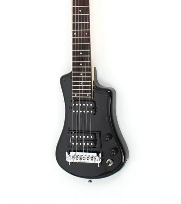 Hofner Shorty Deluxe 2 Humbucker Travel Electric Guitar in Black with Gig Bag image 1