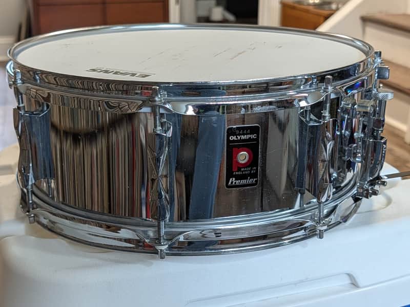 1970S Premier 5x14 Olympic Steel Snare Drum, Chrome, New Heads Snare Wire & Lugs. image 1