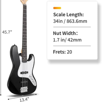 Electric Bass Guitar with 20Watt Amplifier, 4 String Right Handed Electric Bass Kit for Beginner & Professionals W/a Bag, Shoulder Strap, Guitar Pick, Wrench Tool(Black) image 3