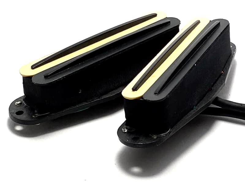 Dragonfire Duo Rail Set of 2 Strat Sized Humbucker Pickups ~ 2qty Zebra Cream Black w/ Black Rails image 1