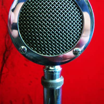 Vintage RARER 1940's Astatic D-104 crystal "Lollipop" microphone Chrome w adapter & period Atlas DS-5 desk stand PROP DISPLAY # 2 image 4