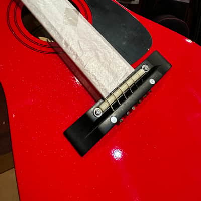 Lauren LAPKMRD 30" Beginner Student Acoustic Guitar Package with Tuner, Picks, Gig Bag 2010s - Metallic Red image 3