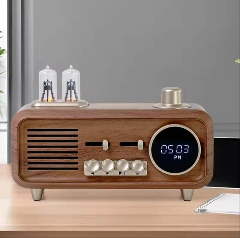 Retro Bluetooth Speaker with FM Radio & Digital Clock – Portable Vintage Wireless Speaker with AUX, USB & Lights image 1