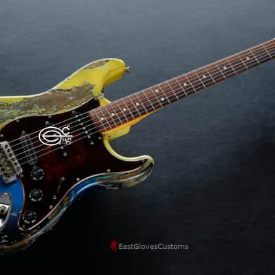 Fender Stratocaster Pelham Blue over Yellow/Sunburst Heavy Aged Relic by East Gloves Customs (RARE) image 6