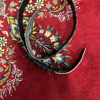 Bobby Lee Black blue orange paisley and black leather guitar strap 1960s image 2