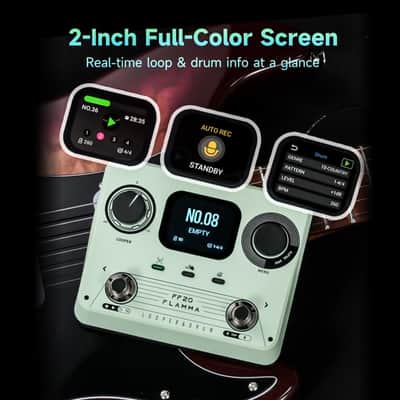 FLAMMA FF20 Looper Pedal Drum Machine, Drum Looper Guitar Pedal with Screen, 300 Min Recording, 220 Drum Grooves, 100 Loop Slots, Time Stretch, Auto Record, USB & Headphone Out, for Guitar and Bass Green image 4