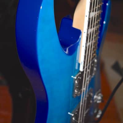 2000's Jackson JS Skulls Series Dinky JS32 DKA Archtop Guitar in Transparent Tiger Blue, w/ New Dunlop Straploks, New Skull Hardware, & Nice ABS Hardshell Case image 5