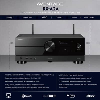 Yamaha AVENTAGE RX-A2A 7.2-Channel AV Receiver with MusicCast, Black image 7
