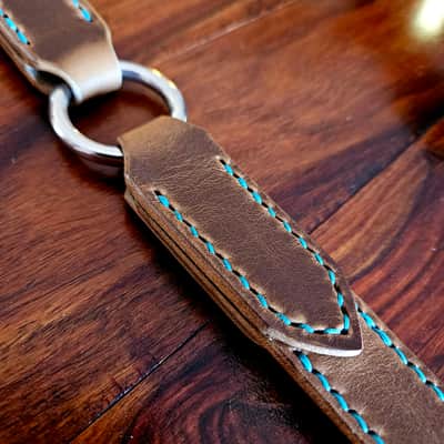 "Frodo" - Elegant hand stitched leather guitar strap with decorative ring image 5
