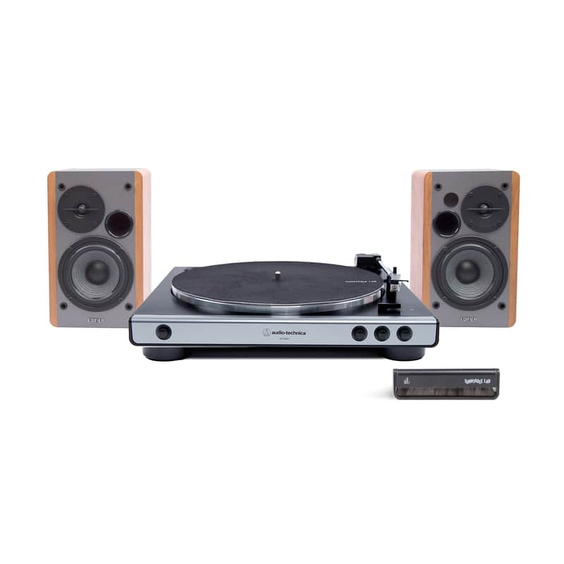 Audio-Technica: AT-LP60X / Edifier R1280DB / Turntable Package Silver Turntable / Brown Speakers