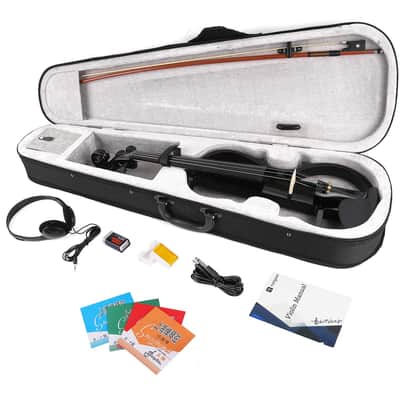 Electric Violin Full Size 4/4, Black Silent Electric Violin, Solid Wood Metallic Electric Fiddle with Ebony Fittings, Beginner Kit for Adults Teens image 7
