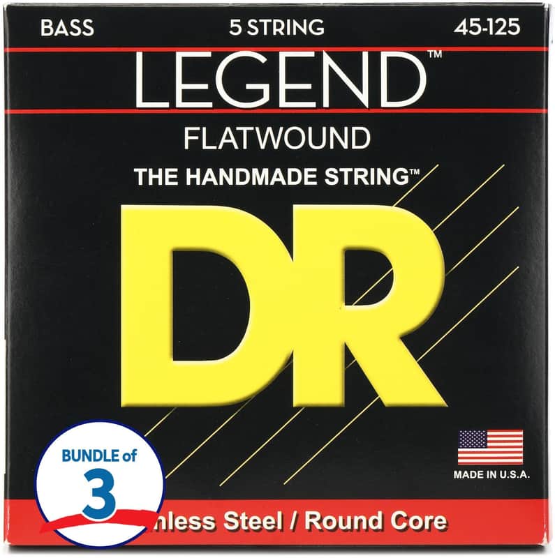 DR Strings Legend Polished Flatwound Stainless Steel 5-string Bass Strings (3 Pack) - .045-.125 Medium image 1