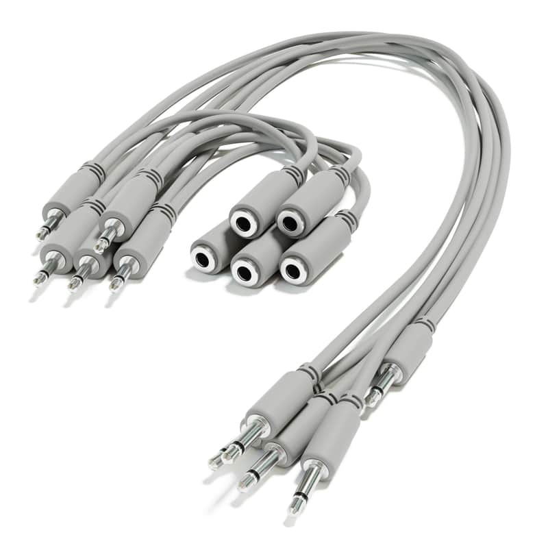 ExcelValley [Grey | 45 cm - 17.72"] 5-Pack - Hopscotch Mono Splitter Y Patch Cables TS 3.5mm 1/8" Eurorack Synth image 1
