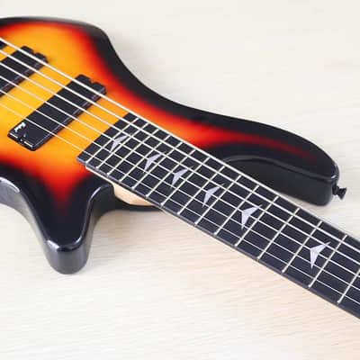 Sunburst 6 String Electric Bass, Solid Basswood Body, Maple Neck 24 Frets image 6