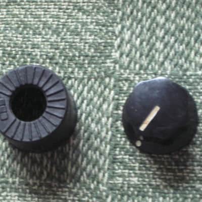ONE litely relic'd MXR large (standard size) black plastic knob with white position line & dot, Push-On Style ECB134 (NO set screw) & ONE litely relic'd MXR Knob Cover (Foot Turner) ECB131 - from late 2000s image 1