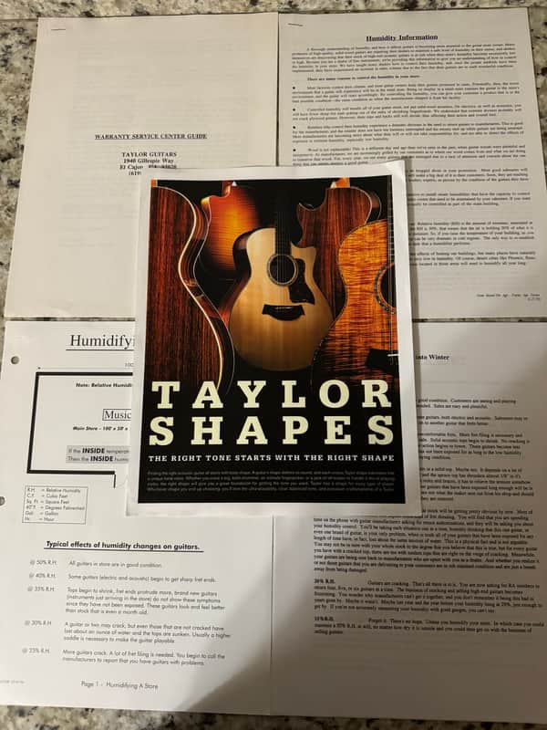 Taylor Shapes Flyer, Humidity & Repair Info Sheets 90s-2000s image 1