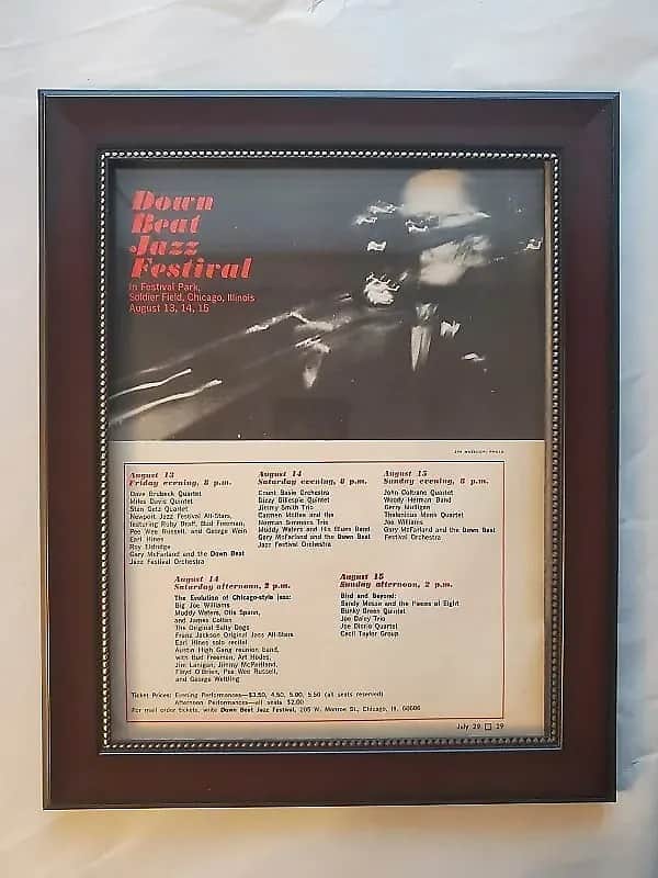 1965 Down Beat Jazz Festival Color Promotional Ad Framed August 13, 14, 15, 1965 image 1