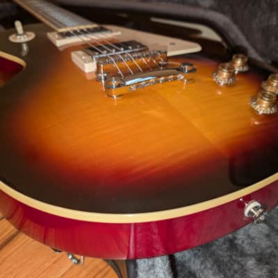Epiphone Les Paul Standard 50’s Guitar in Bourbon Burst over a Flame Maple Top with Locking Hard Shell Case (with key). Very Good Condition. Fresh professional set up. Made in 2020. image 10