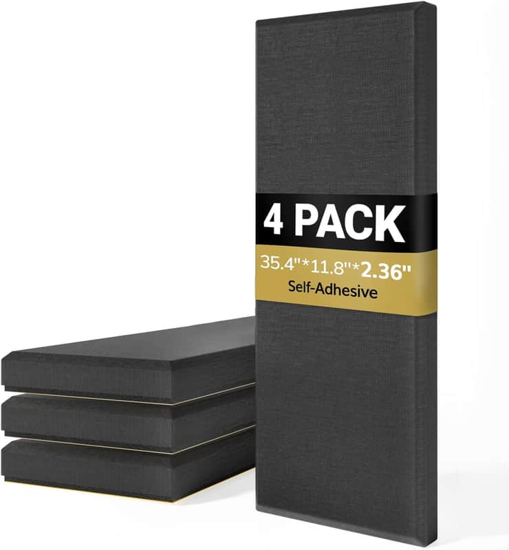 4 PCS Large Acoustic Panel, 35.4″ * 11.8″ * 2.36″ 3D Fiberglass Sound Proof Panel with Full Self-adhesive, Decorative Echo Absorbing Wall Panel, for Studio, Living Room, Home, Office, Black image 1