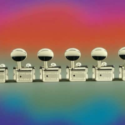 Kluson 6 In Line Deluxe Series Tuning Machines - Double Line - Nickel With Oval Metal Buttons image 2