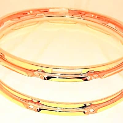 UNMARKED BRASS PLATED STEEL SNARE DRUM HOOPS SET - 14"/10L - FREE SHIP TO C-USA! image 2