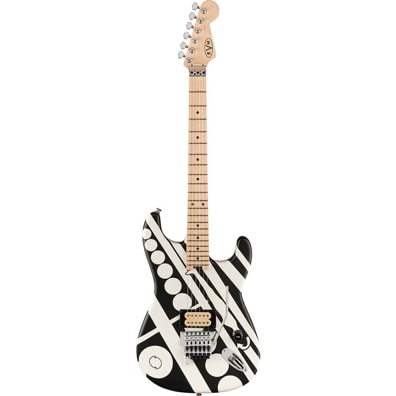 EVH Striped Series Circles Electric Guitar, White and Black image 1