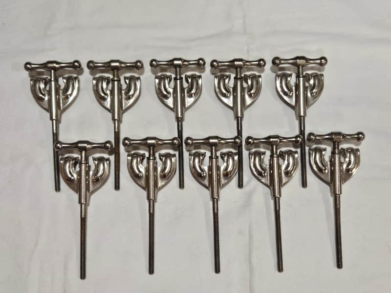 10 Vintage Slingerland Radio King Bass Drum Claws & T-Rods Nickel 40s 50s Complete Set image 1