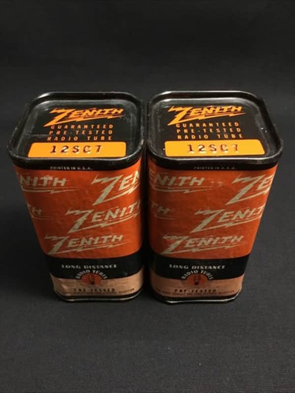 NOS PAIR ZENITH 12SC7 Vintage AUDIO VACUUM TUBES USA Sealed Tins I.7730-D image 1